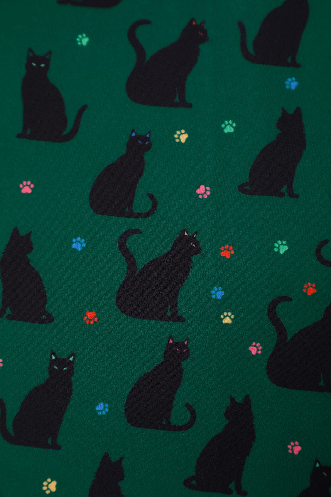 Aisley Black Cat on Green Pleated Midi Skirt