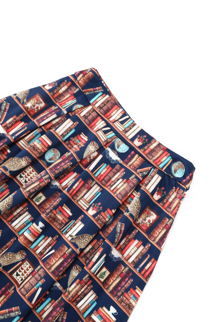 Aisley Book and Owl Pleated Midi Skirt - Preorder for dispatch 16th of September