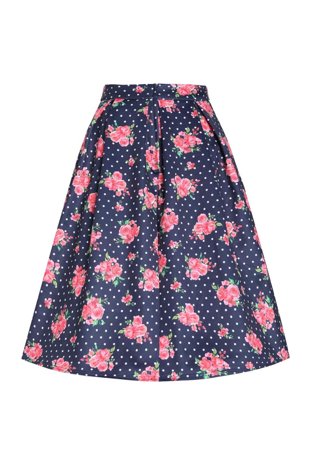 PREORDER - Aisley Navy Polka Dot Rose Pleated Midi Skirt - Estimated dispatch 28th of November
