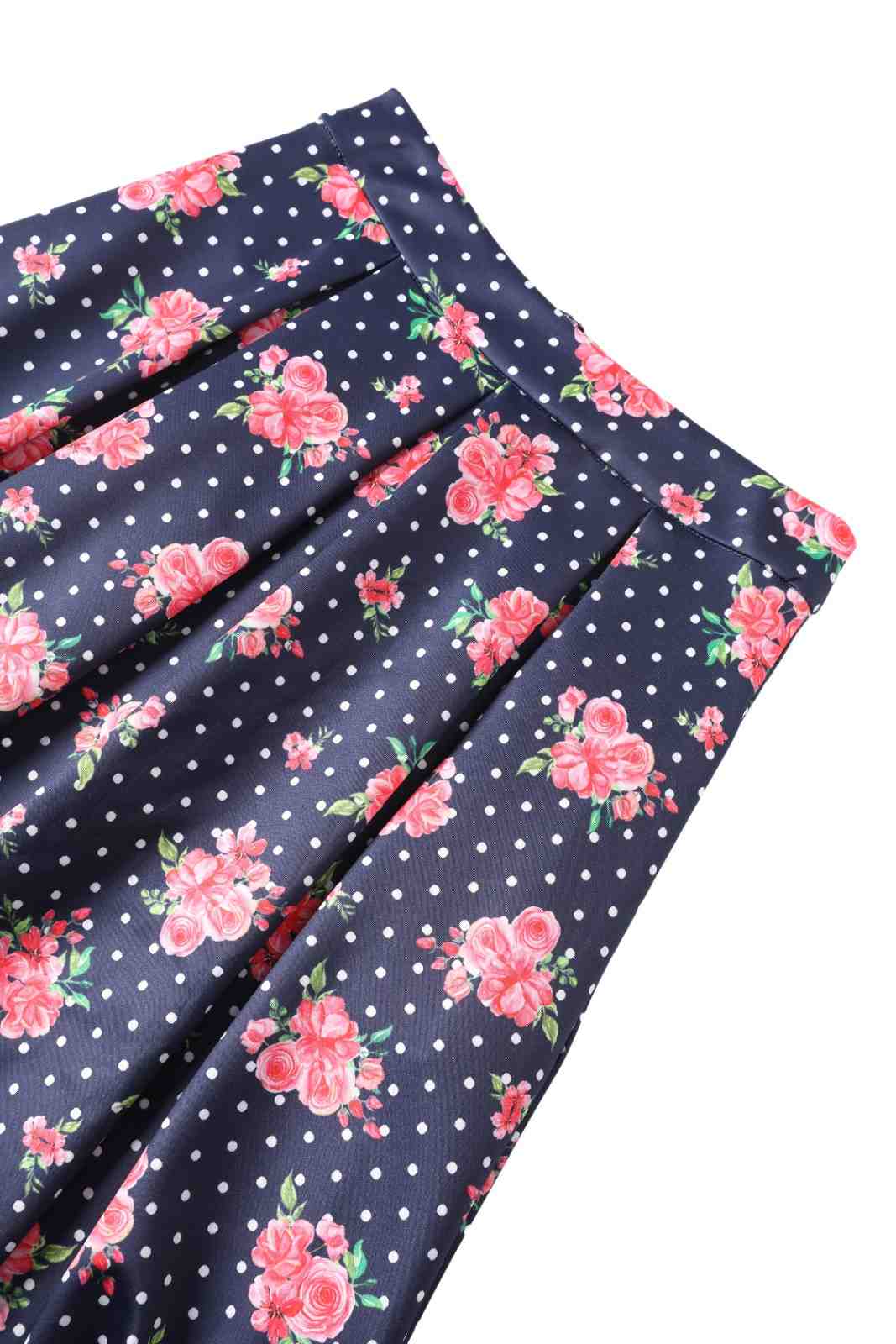 PREORDER - Aisley Navy Polka Dot Rose Pleated Midi Skirt - Estimated dispatch 28th of November