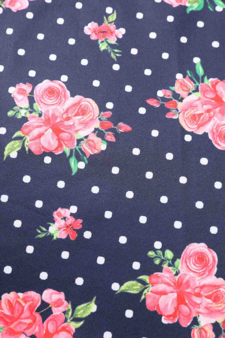 PREORDER - Aisley Navy Polka Dot Rose Pleated Midi Skirt - Estimated dispatch 28th of November