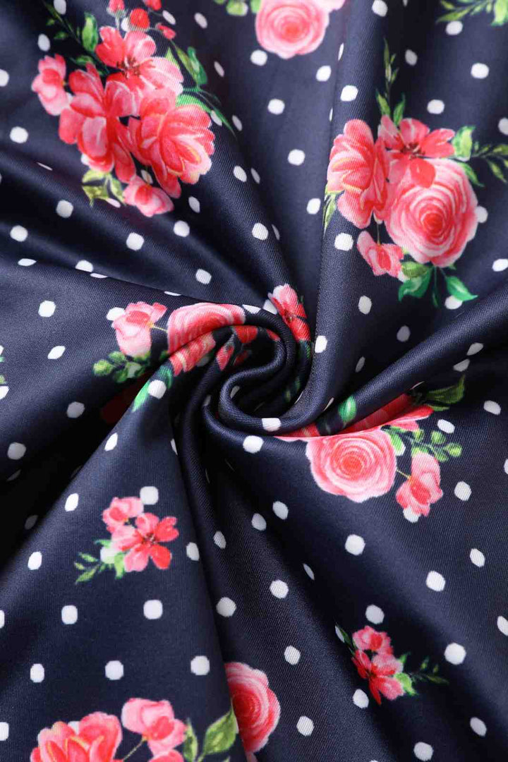 PREORDER - Aisley Navy Polka Dot Rose Pleated Midi Skirt - Estimated dispatch 28th of November