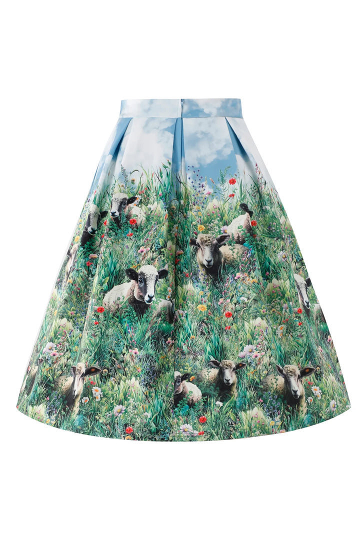 Aisley Sheep Field Pleated Midi Skirt - Preorder for dispatch 16th of September
