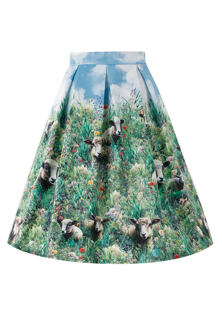 Aisley Sheep Field Pleated Midi Skirt - Preorder for dispatch 16th of September