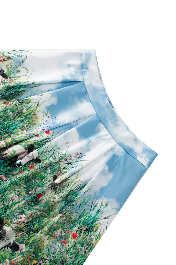 Aisley Sheep Field Pleated Midi Skirt - Preorder for dispatch 16th of September