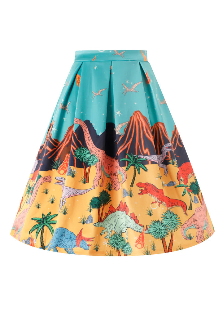 PREORDER - Aisley Dinosaur Pleated Midi Skirt - Estimated dispatch 28th of November