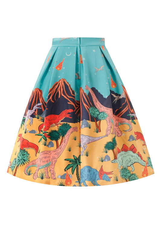PREORDER - Aisley Dinosaur Pleated Midi Skirt - Estimated dispatch 28th of November