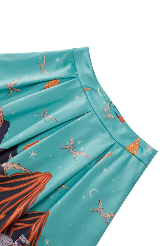 PREORDER - Aisley Dinosaur Pleated Midi Skirt - Estimated dispatch 28th of November