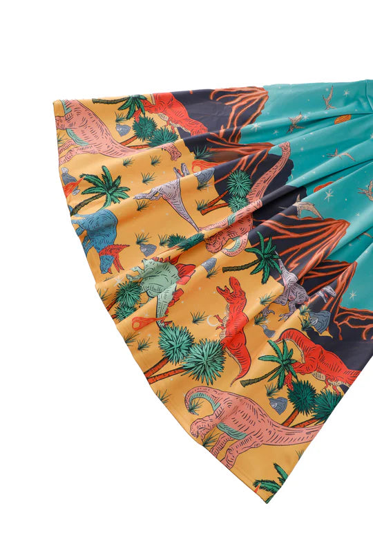 PREORDER - Aisley Dinosaur Pleated Midi Skirt - Estimated dispatch 28th of November