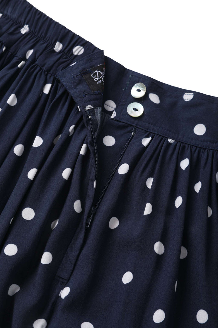 PREORDER - Estelle Midnight Blue Polka Dot Skirt - Estimated dispatch 26th of November
