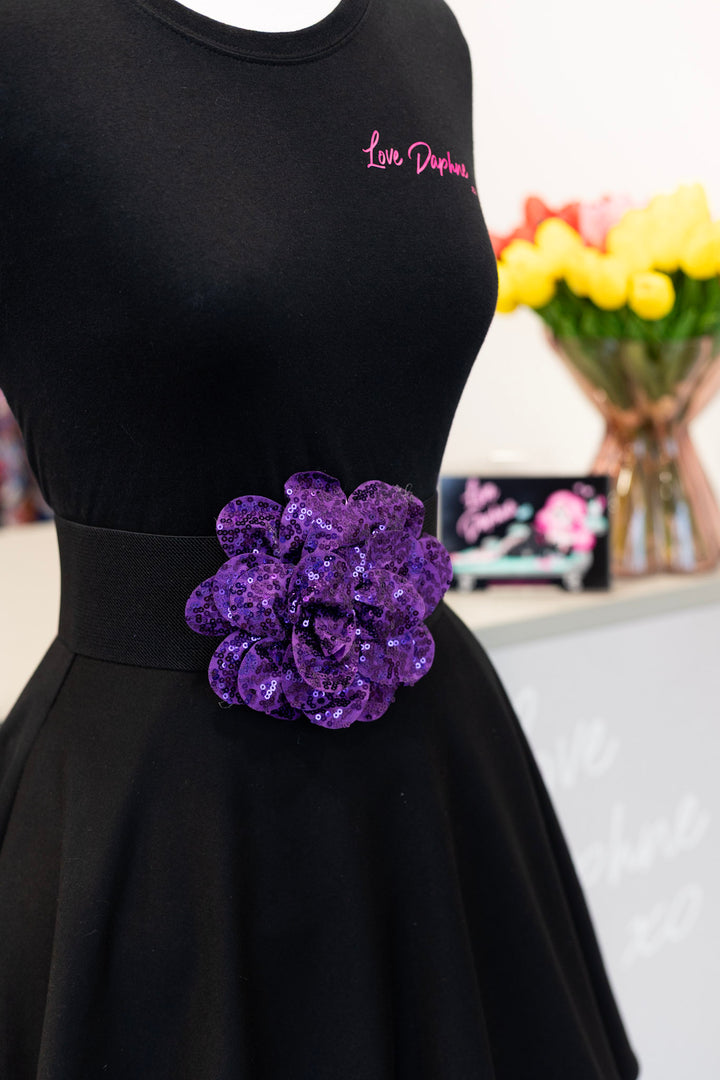 Sequin Flower Elastic Belt - Purple