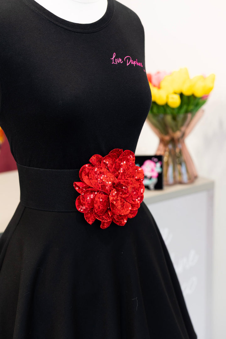 Sequin Flower Elastic Belt - Red