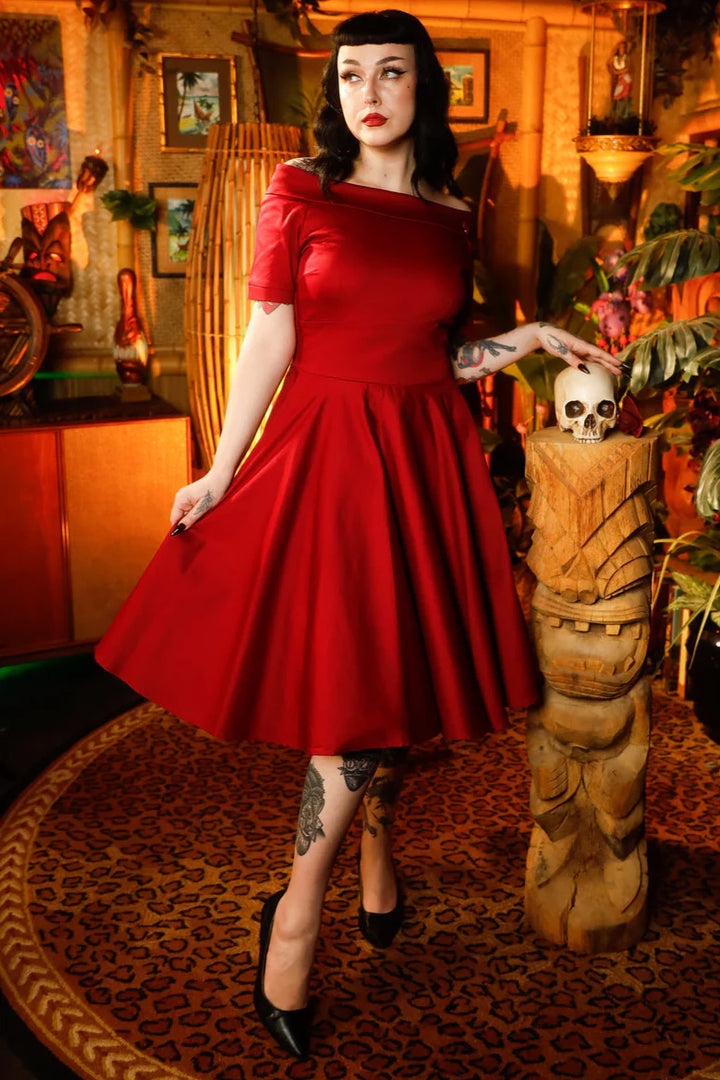PREORDER - Darlene Stretchy Burgundy Swing Dress - Expected dispatch 3rd of June