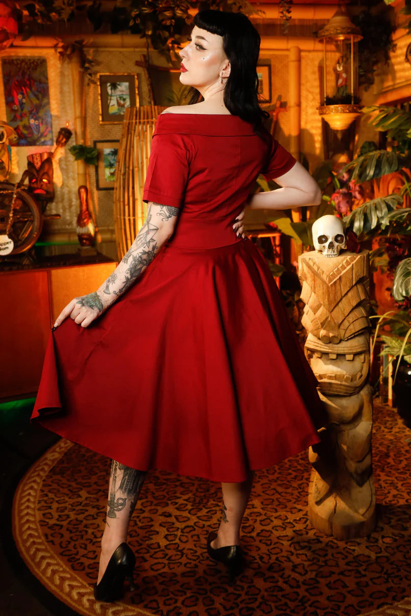 PREORDER - Darlene Stretchy Burgundy Swing Dress - Expected dispatch 3rd of June