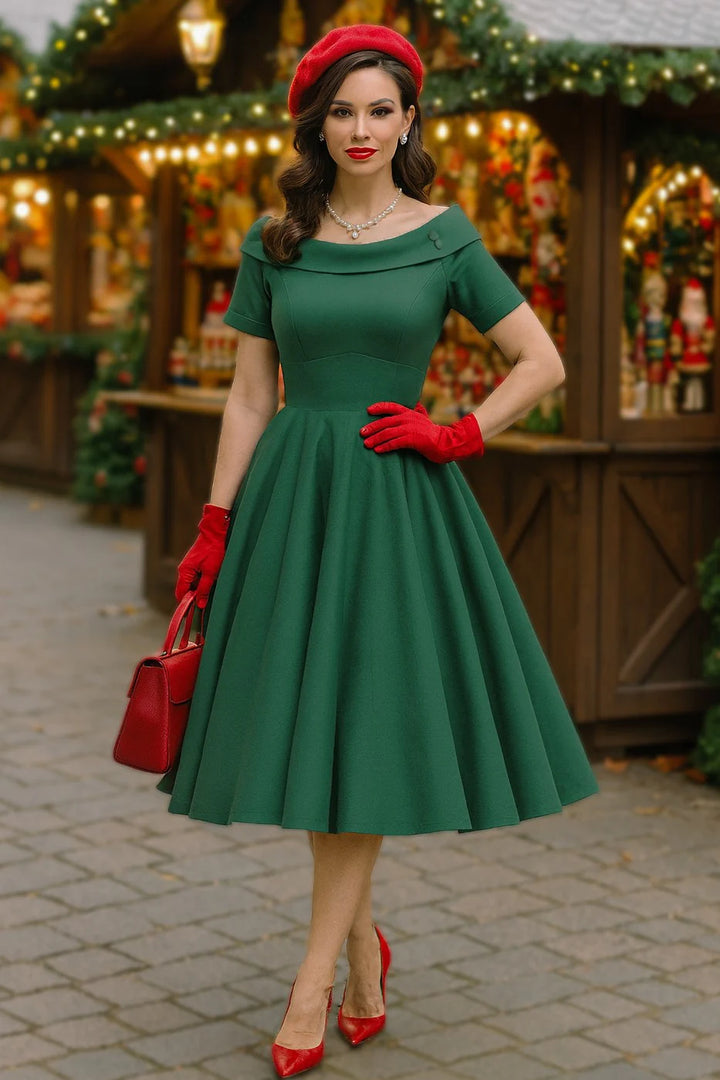 PREORDER - Darlene Green Swing Dress - Estimated dispatch 5th of November