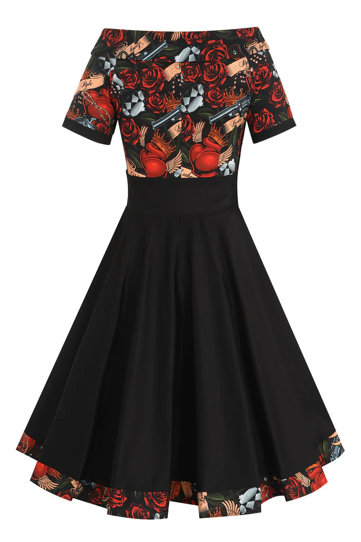 PREORDER - Darlene Rockabilly Heart & Roses Dress - Expected dispatch date 6th of August
