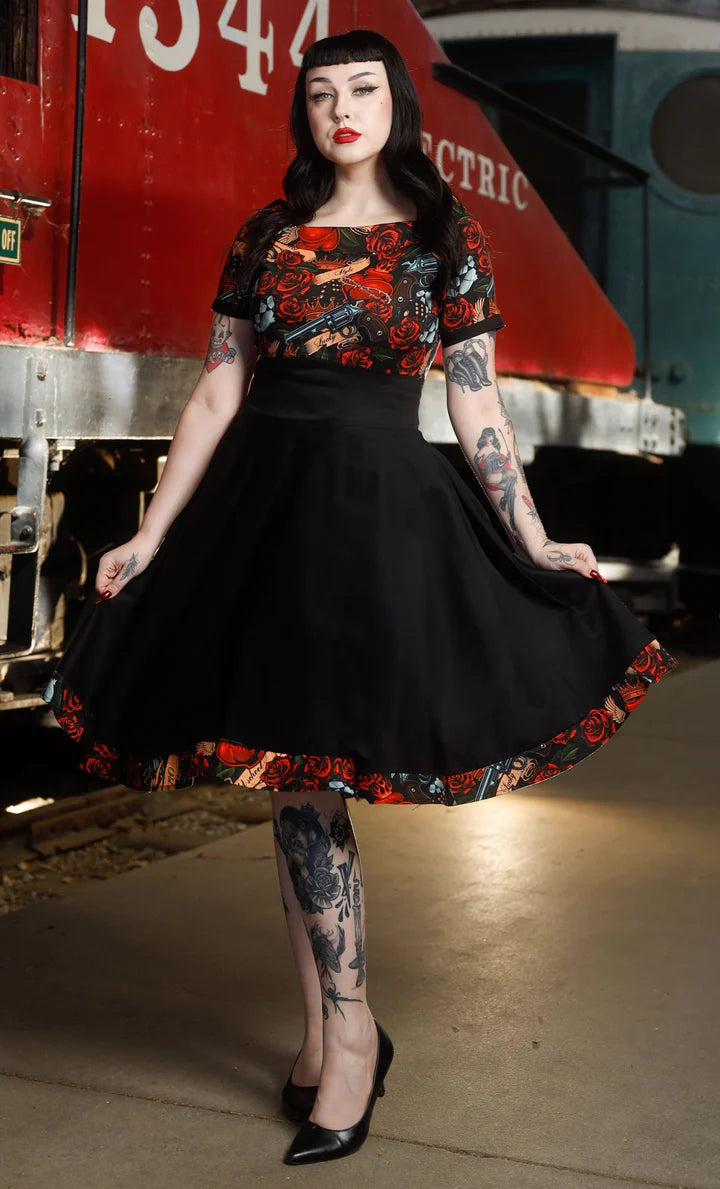 PREORDER - Darlene Rockabilly Heart & Roses Dress - Expected dispatch date 6th of August