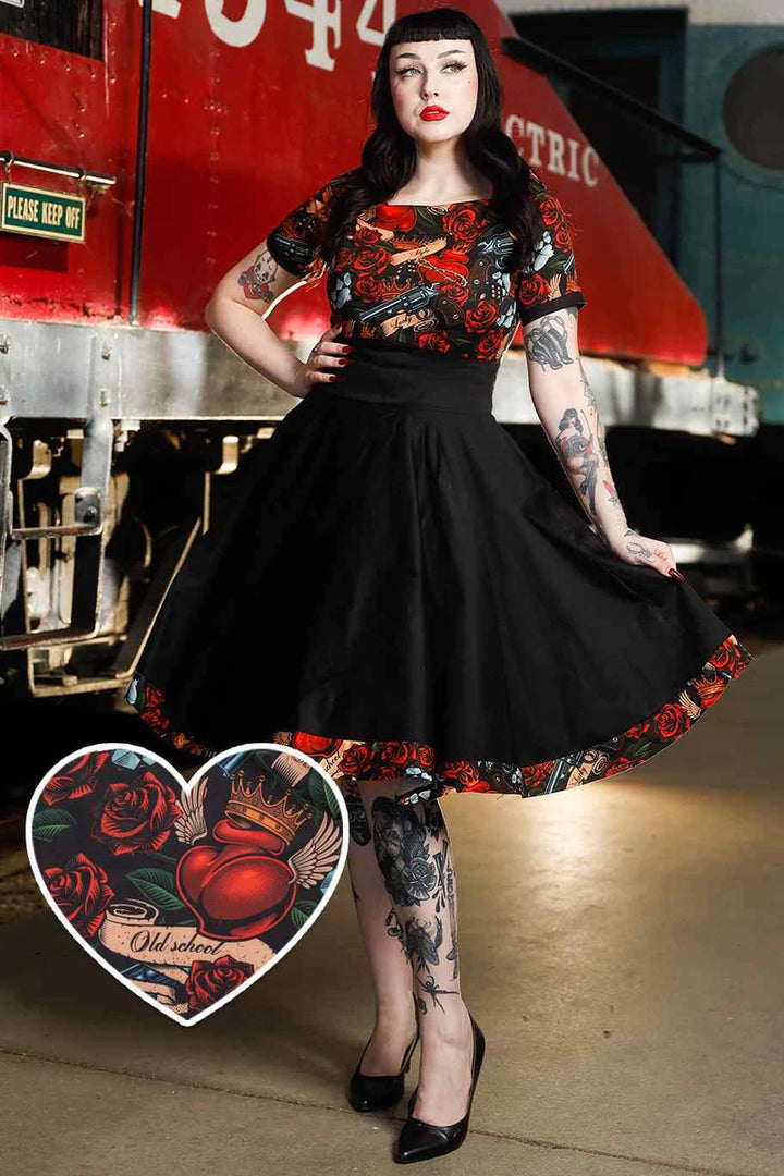 PREORDER - Darlene Rockabilly Heart & Roses Dress - Expected dispatch date 6th of August