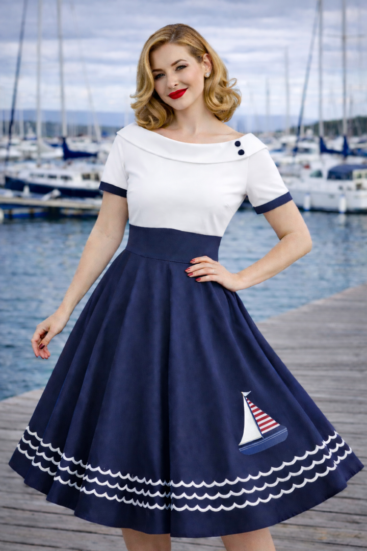 PREORDER - Darlene Yacht Nautical Swing Dress - Expected dispatch 2nd of June