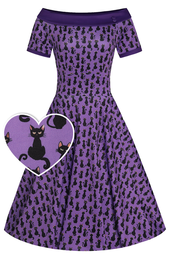 PREORDER - Darlene Purple Cat Swing Dress - Expected dispatch 3rd September