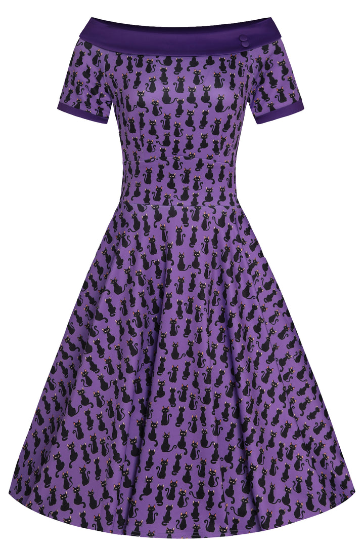 PREORDER - Darlene Purple Cat Swing Dress - Expected dispatch 3rd September
