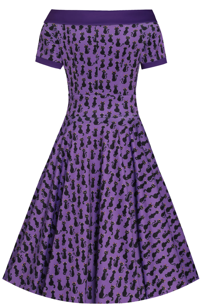 PREORDER - Darlene Purple Cat Swing Dress - Expected dispatch 3rd September