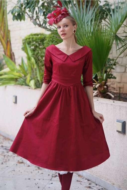 PREORDER - Ruth Burgundy Swing Dress - Expected dispatch date 27th of October