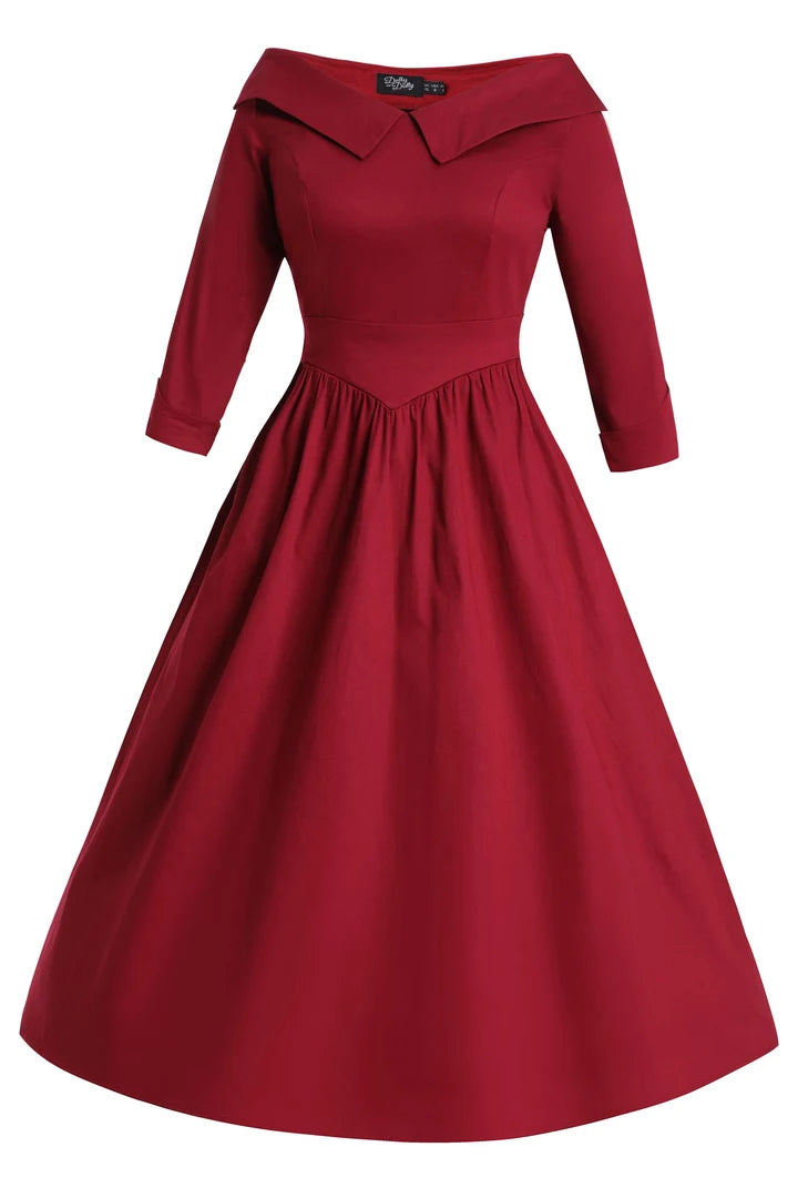 PREORDER - Ruth Burgundy Swing Dress - Expected dispatch date 27th of October