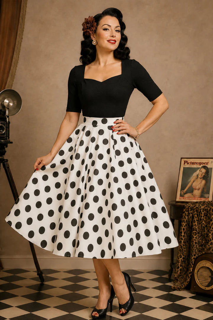 PREORDER - Maisie Monochrome Polka Skirt - Estimated dispatch 1st of July
