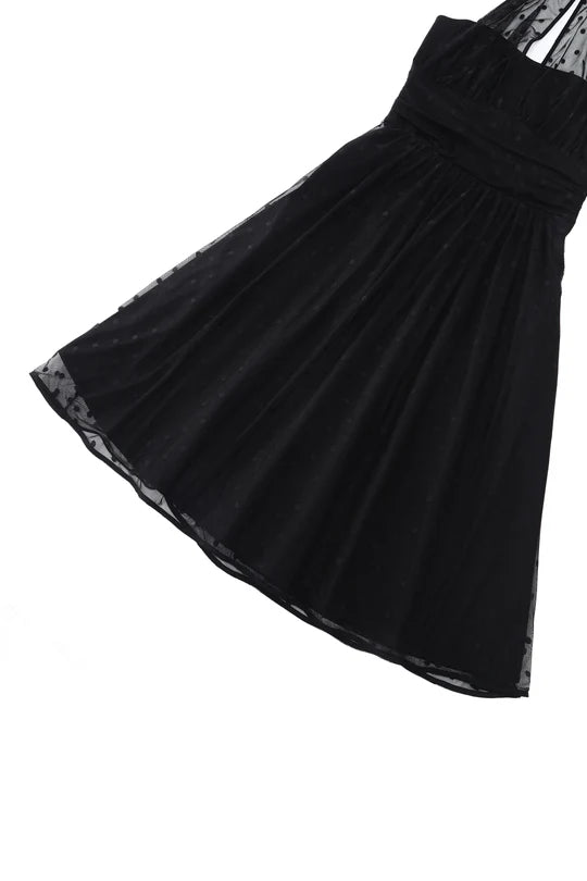 Dorothea Black Polka Dot Mesh Halter Dress - Preorder for dispatch 29th August