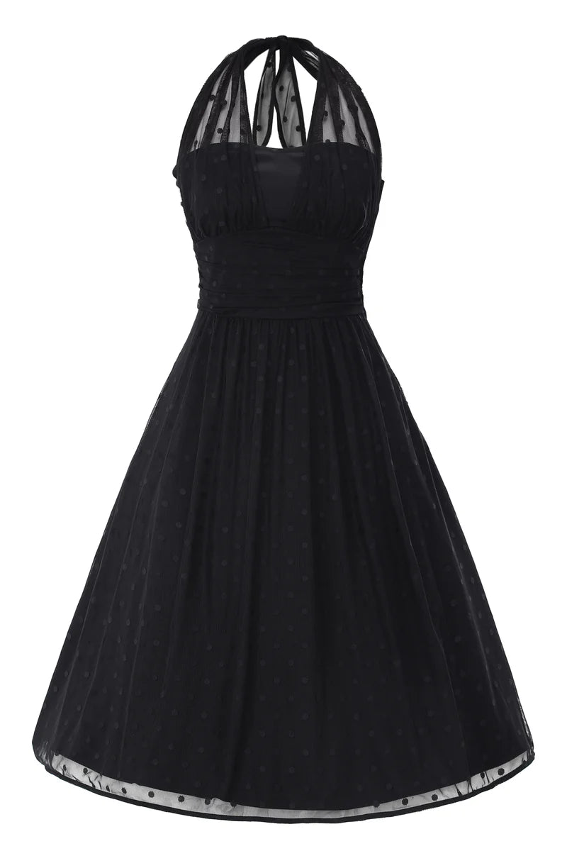 Dorothea Black Polka Dot Mesh Halter Dress - Preorder for dispatch 29th August