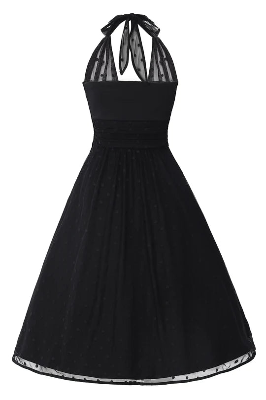Dorothea Black Polka Dot Mesh Halter Dress - Preorder for dispatch 29th August