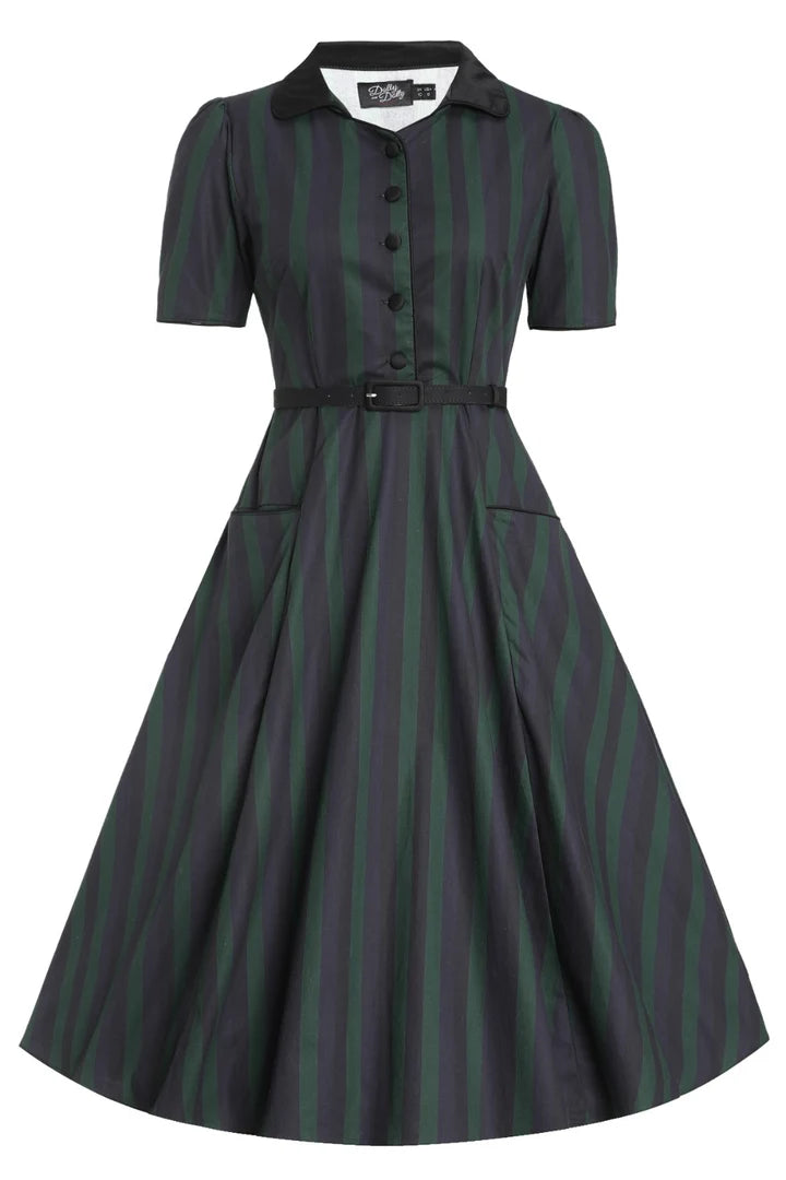 PREORDER - Penelope Black and Green Stripe Shirt Dress - Expected dispatch 10th of November