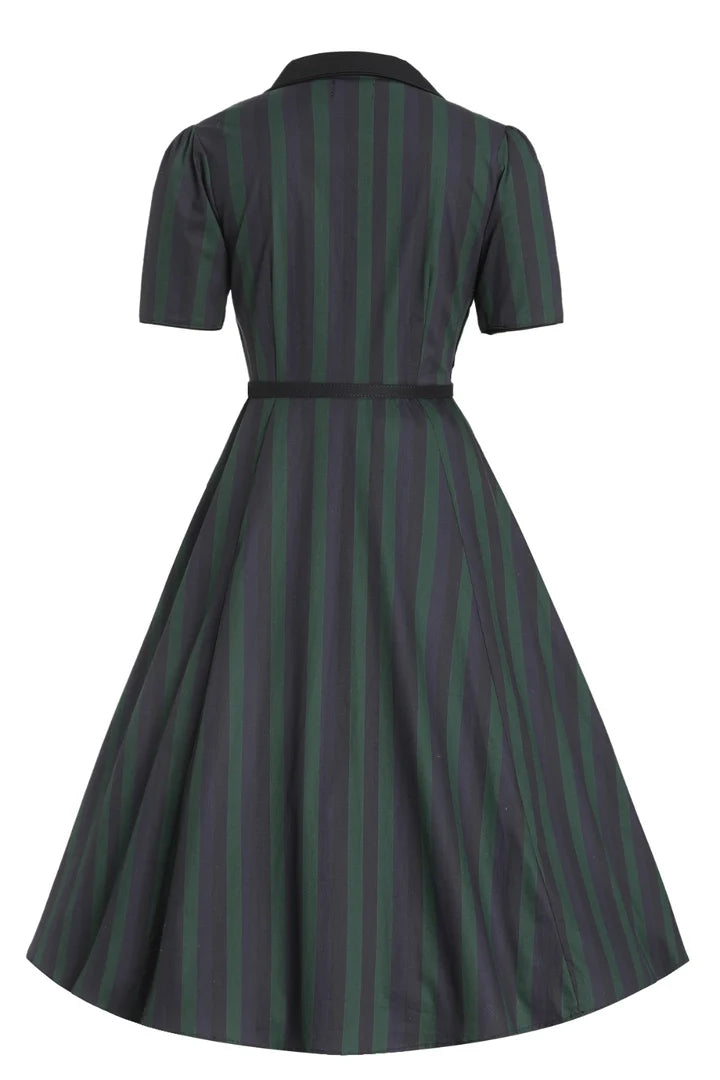 PREORDER - Penelope Black and Green Stripe Shirt Dress - Expected dispatch 10th of November