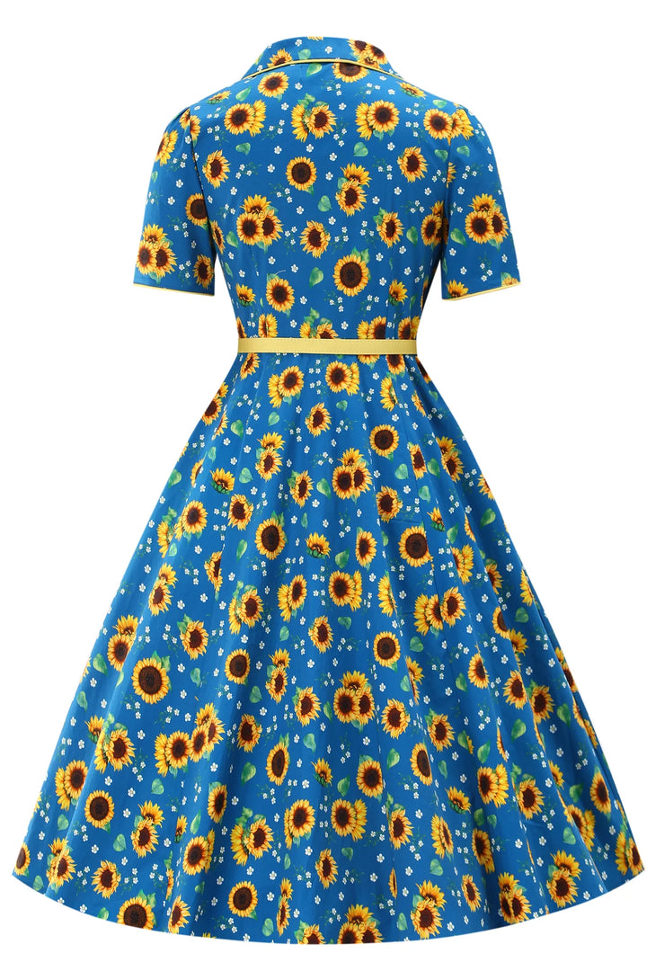 PREORDER - Penelope Blue Sunflower Dress - Expected dispatch date 10th of September