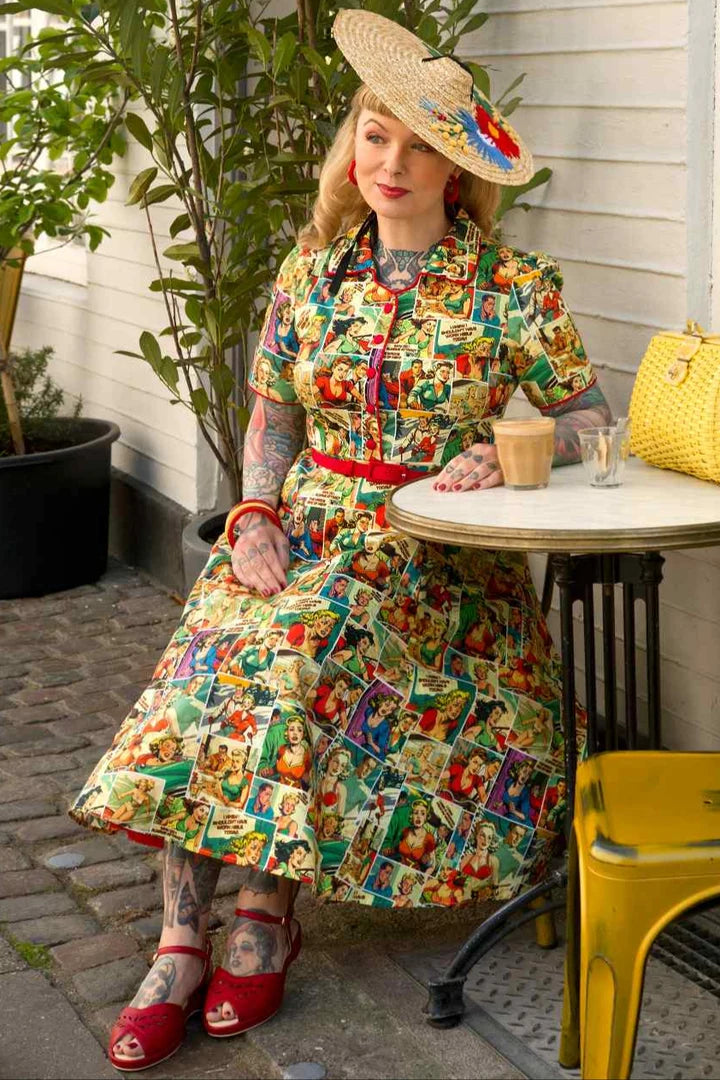 PREORDER - Penelope Rockabilly Comic Shirt Dress - Expected dispatch 10th of November