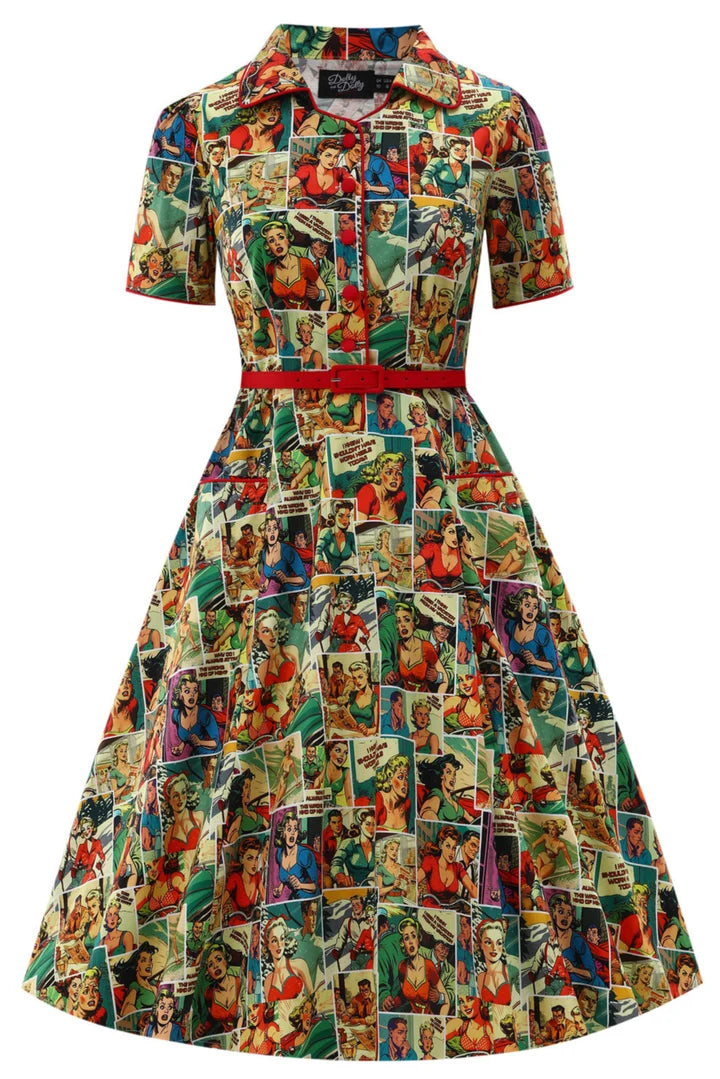 PREORDER - Penelope Rockabilly Comic Shirt Dress - Expected dispatch 10th of November