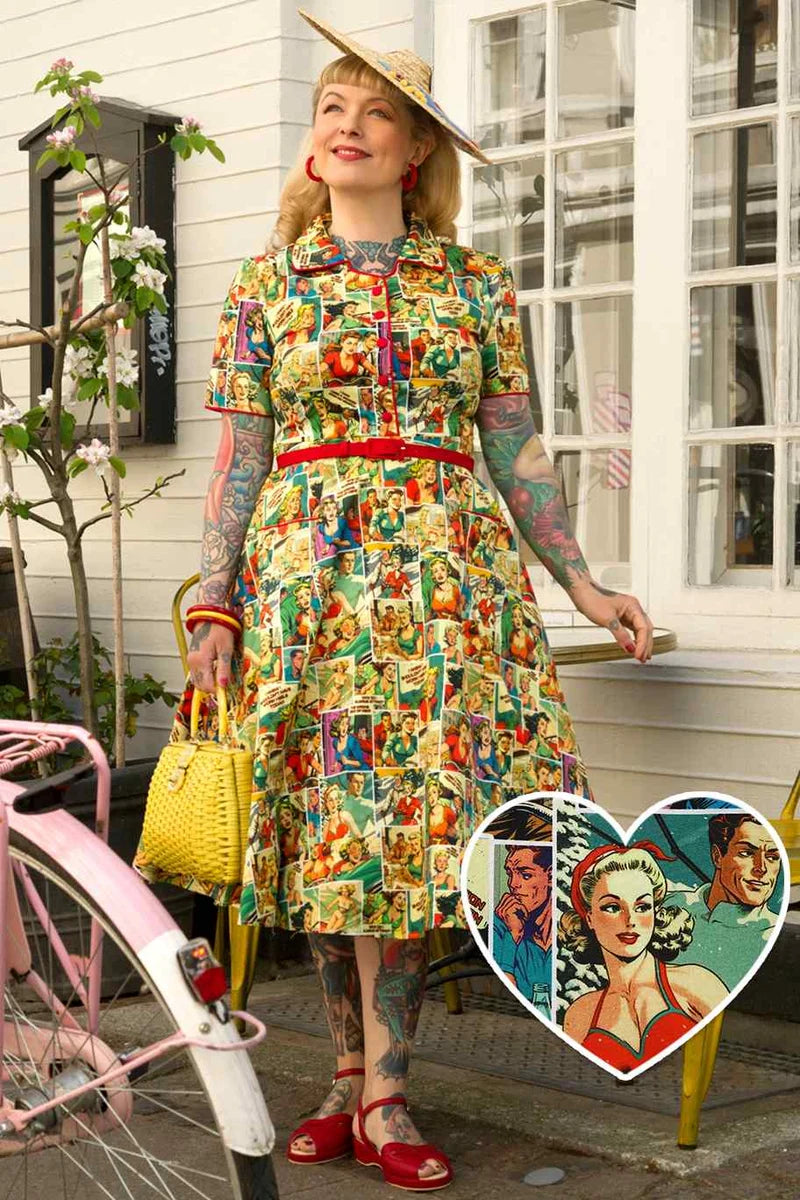 PREORDER - Penelope Rockabilly Comic Shirt Dress - Expected dispatch 10th of November