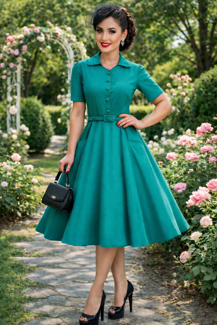 PREORDER - Penelope Emerald Jade Teal Shirt Dress - Expected dispatch 10th of November