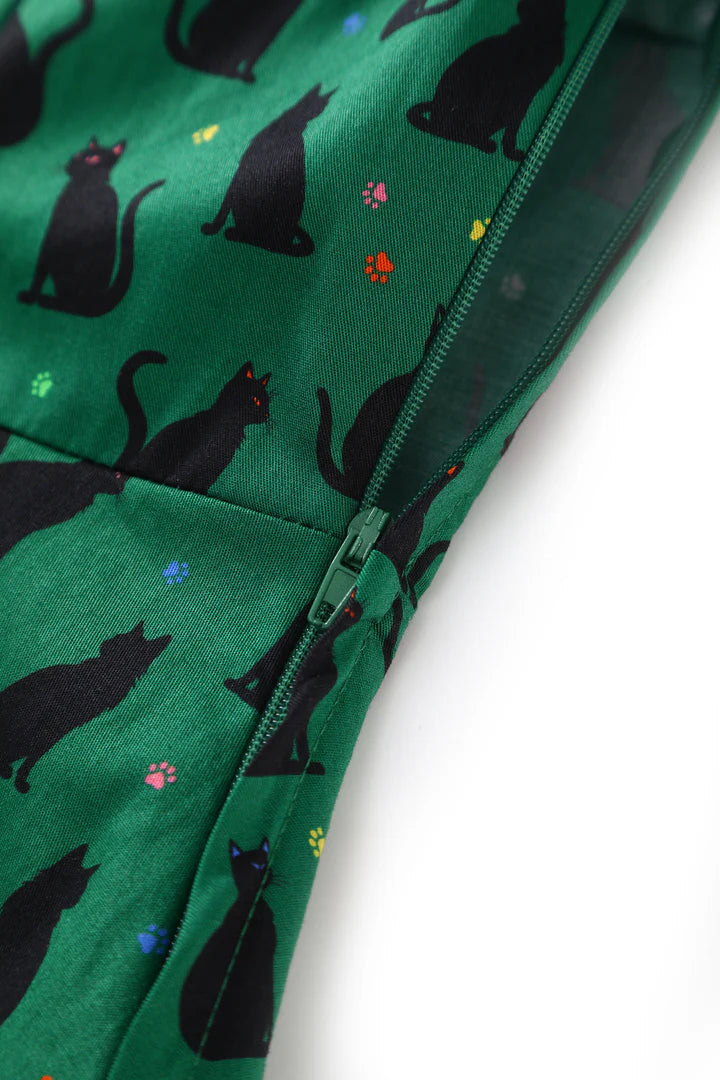 PREORDER - Penelope Green Black Cat Shirt Dress - Preorder for dispatch 3rd of June