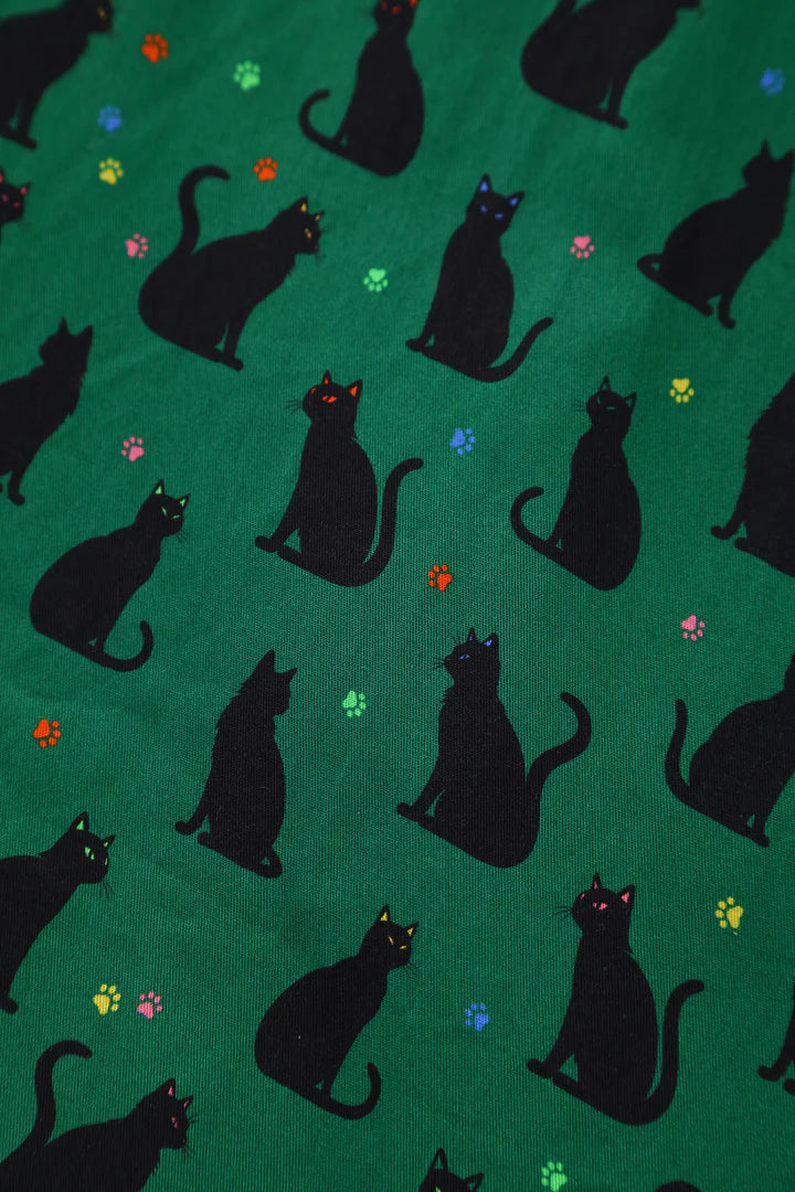 PREORDER - Penelope Green Black Cat Shirt Dress - Preorder for dispatch 3rd of June