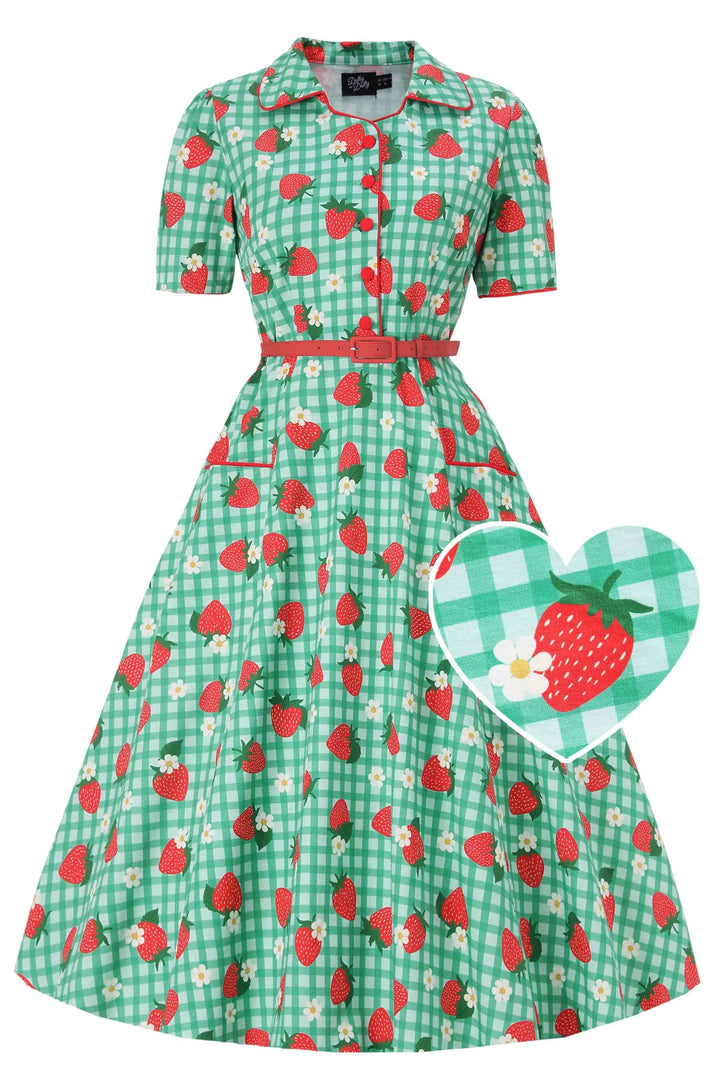 PREORDER - Penelope Strawberry Gingham Shirt Dress - Expected dispatch 10th of November