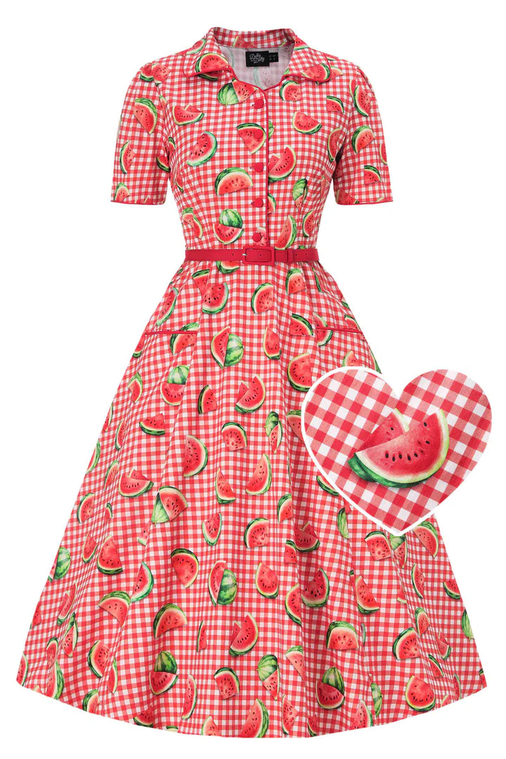 Mabel Watermelon Gingham Shirt Dress