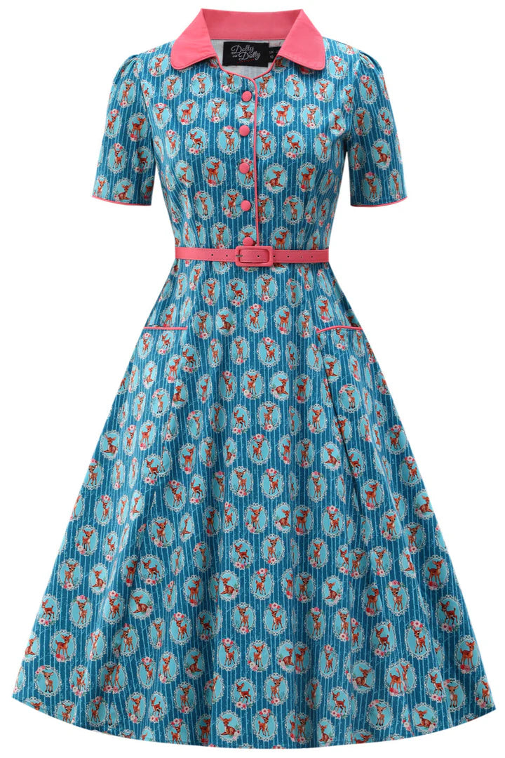 PREORDER - Penelope Turquoise Bambi Shirt Dress - Preorder for dispatch 3rd of June