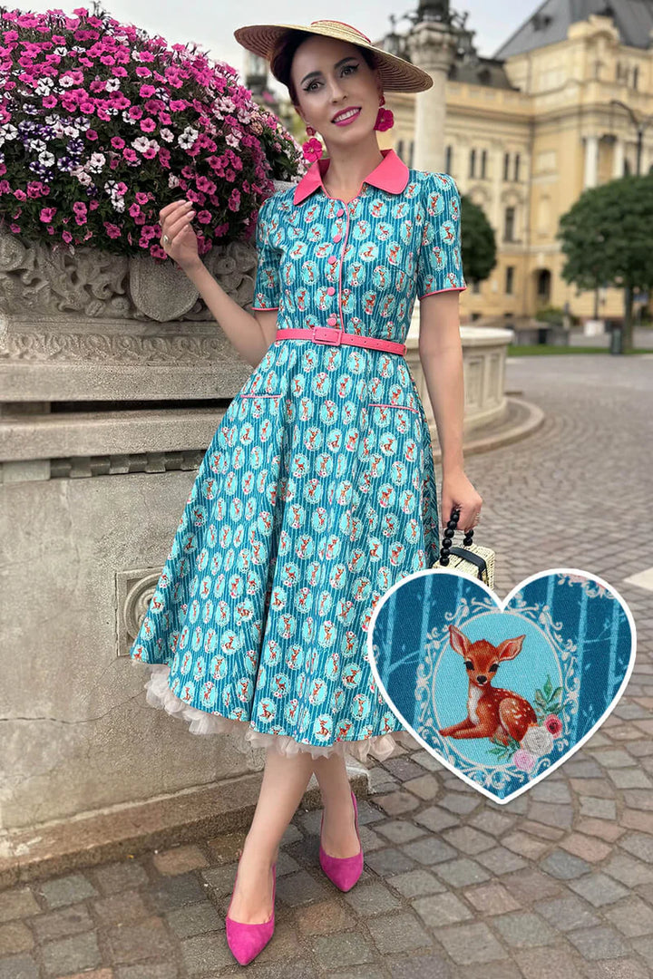PREORDER - Penelope Turquoise Bambi Shirt Dress - Preorder for dispatch 3rd of June