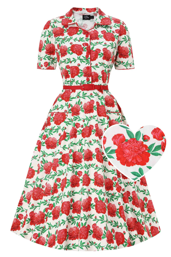 Mabel White Rose Shirt Dress