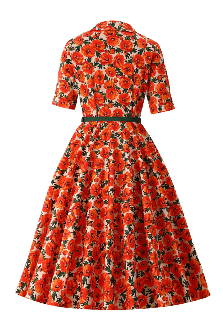 PREORDER - Mollie Orange Poppy Shirt Dress - Expected dispatch 1st September