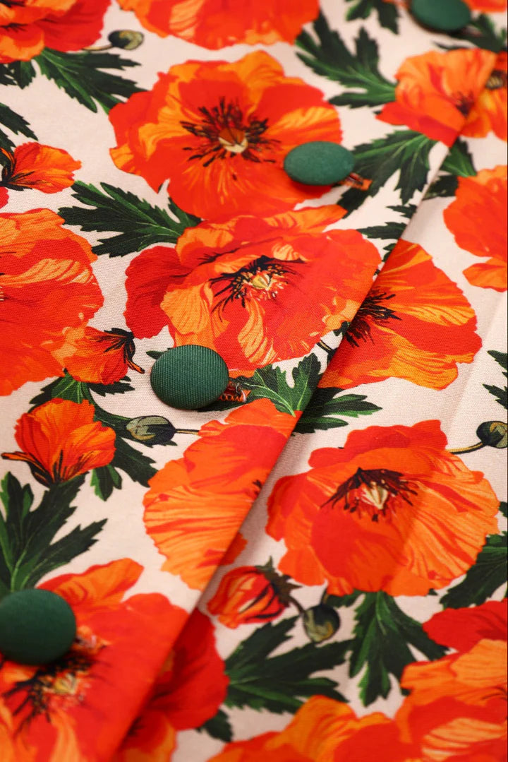 PREORDER - Mollie Orange Poppy Shirt Dress - Expected dispatch 1st September