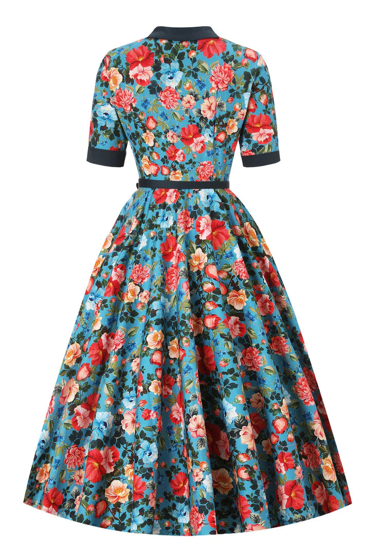 PREORDER - Mollie Blue Floral Shirt Dress - Expected dispatch 1st of September