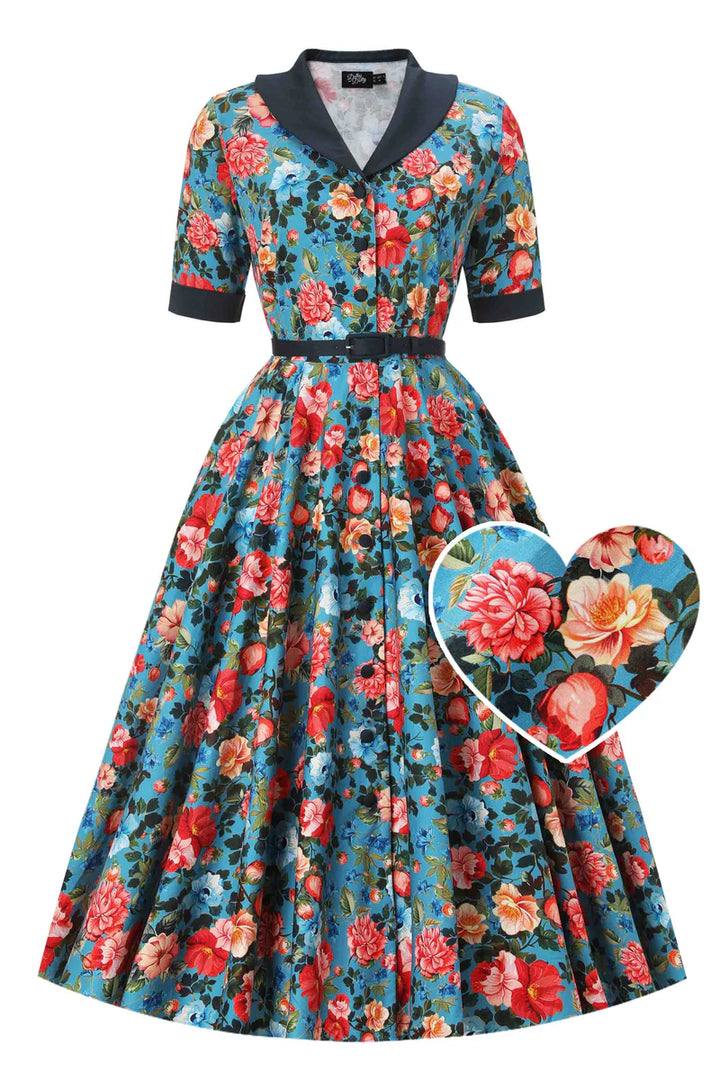 PREORDER - Mollie Blue Floral Shirt Dress - Expected dispatch 1st of September
